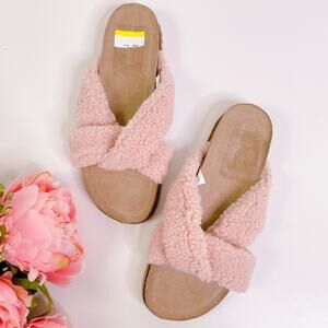 Treasure & Bond Davina Pile Fleece Shearling Slide Sandals Slippers Pink 9 NWOT